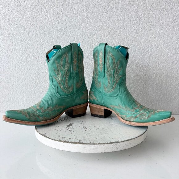 Lane LEXINGTON Cowboy Booties Western Turquoise Cowgirl Short Boots Snip Toe 6 - Picture 8 of 13